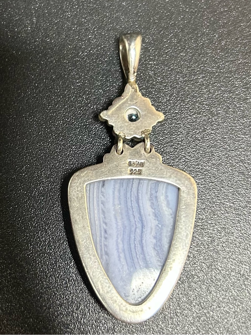 Sajen Sterling Silver Blue Lace Agate Pendant with Blue Topaz Accent - Picture 3 of 4